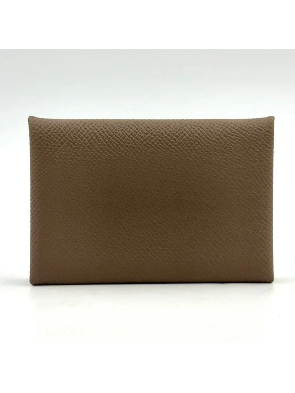 Hermes Calvi Duo Leather Gray Beige Card Case Silver